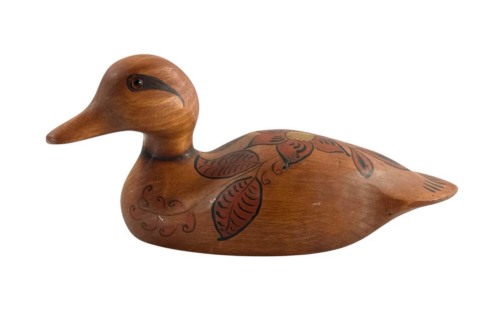 Vintage 1988 Hand Painted Wood Duck Decoy Folk Art Signed Martha 12”